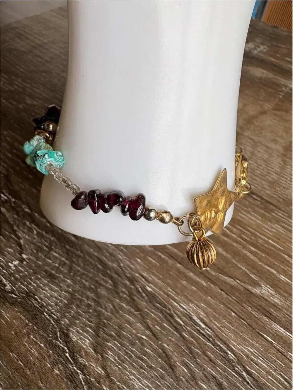 Handcrafted Multicolor Gemstone Charm Bracelet with Star Accent